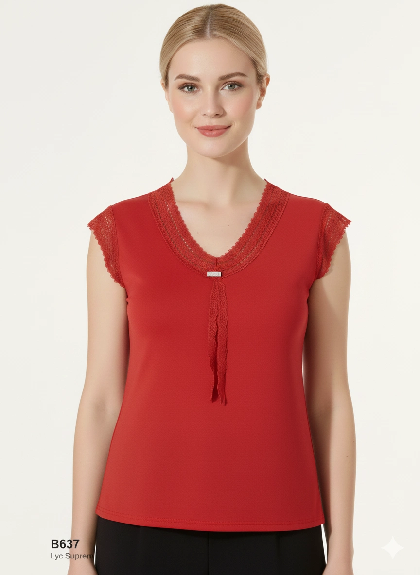 Şahinler Lace and Rhinestone Half-Sleeve Tank Top B637