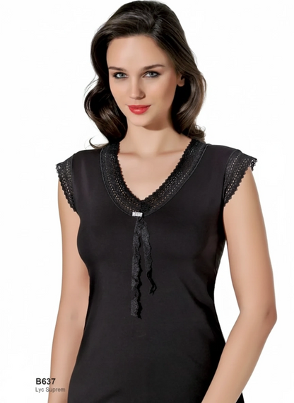 Şahinler Lace and Rhinestone Half-Sleeve Tank Top B637