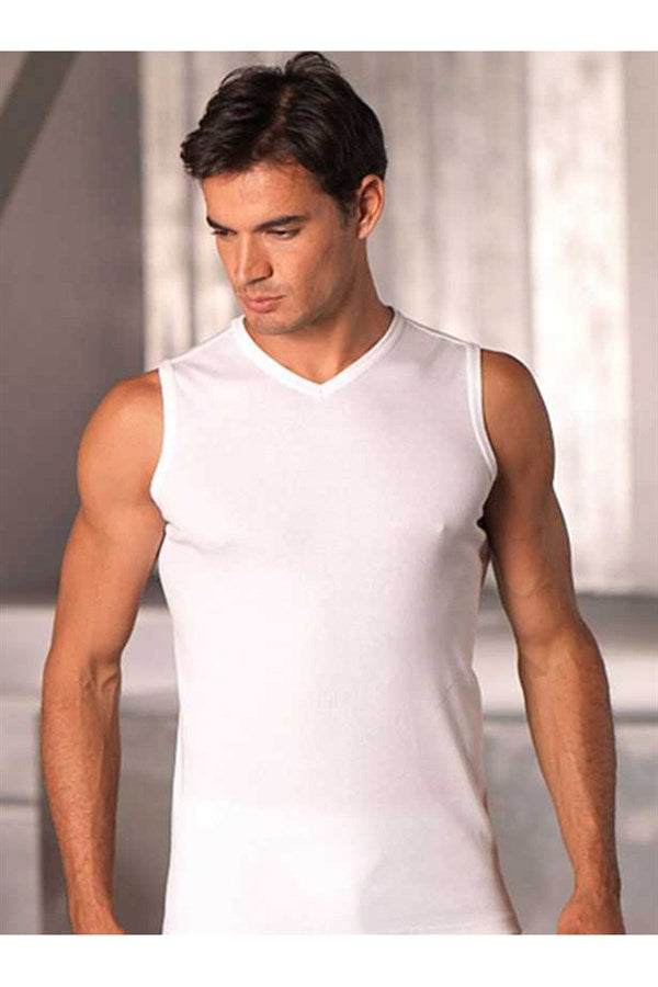 Şahinler Men's Zero Sleeve V Neck Rib Undershirt E033