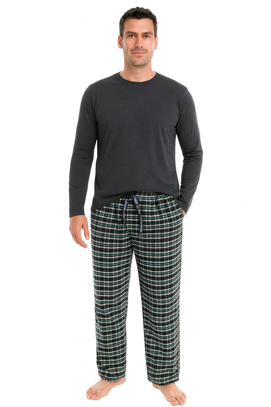Bas de pyjama Pijalux pour homme en popeline à carreaux avec poches