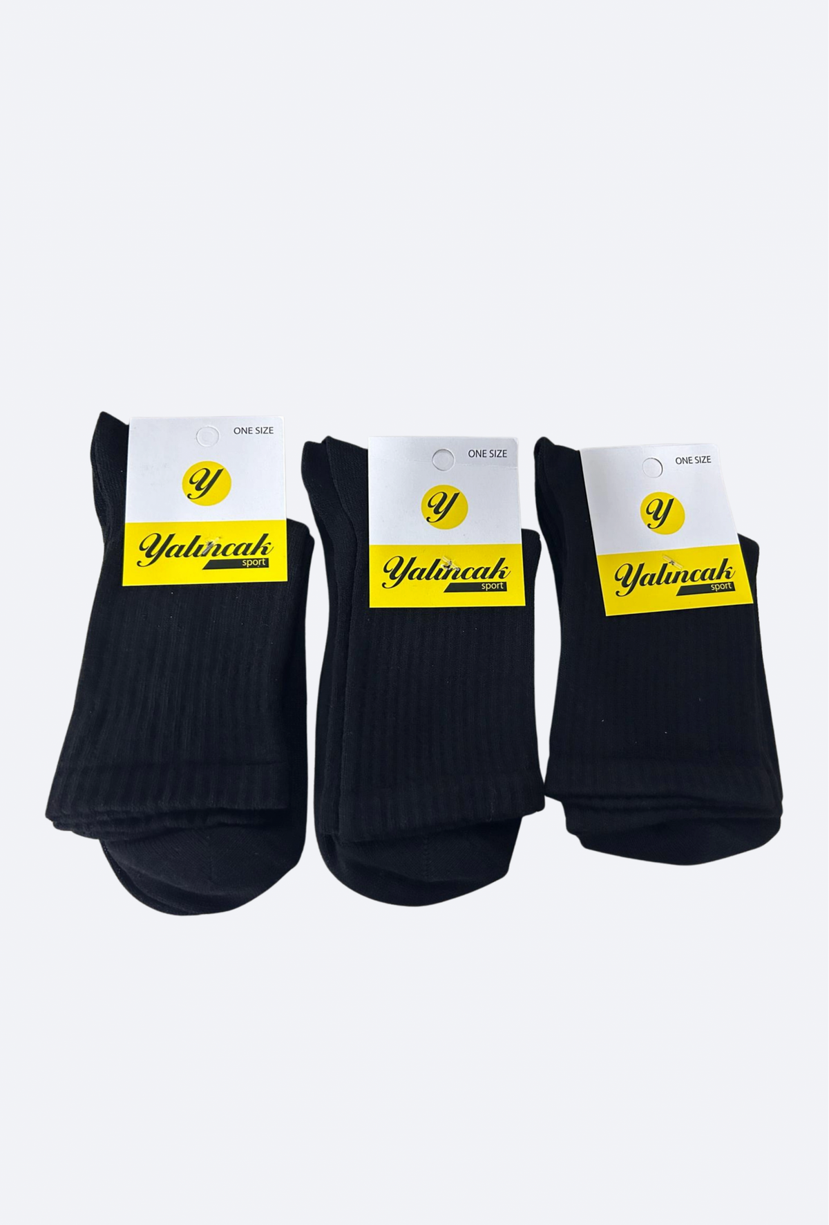 Yalıncak Half-Cuff College Socks, Black, 12 Pack, Plain Model